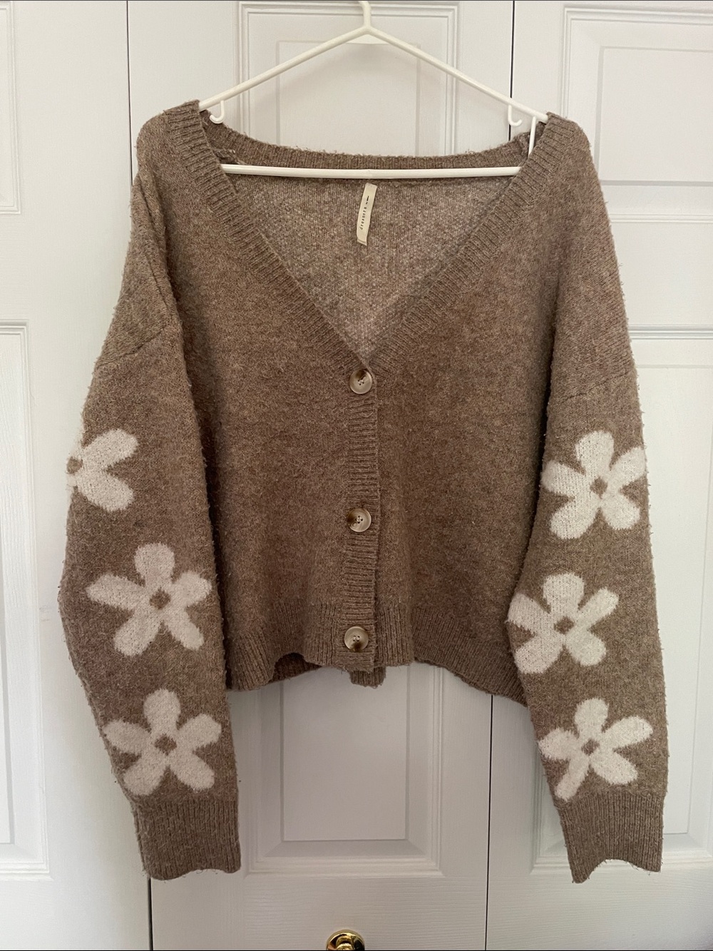 Floral Sleeve Cardigan Sweater - Taupe